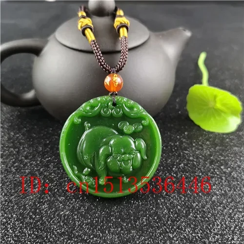 Women'S Fashion Jewellery - Collier pendentif cochon chinois vert naturel