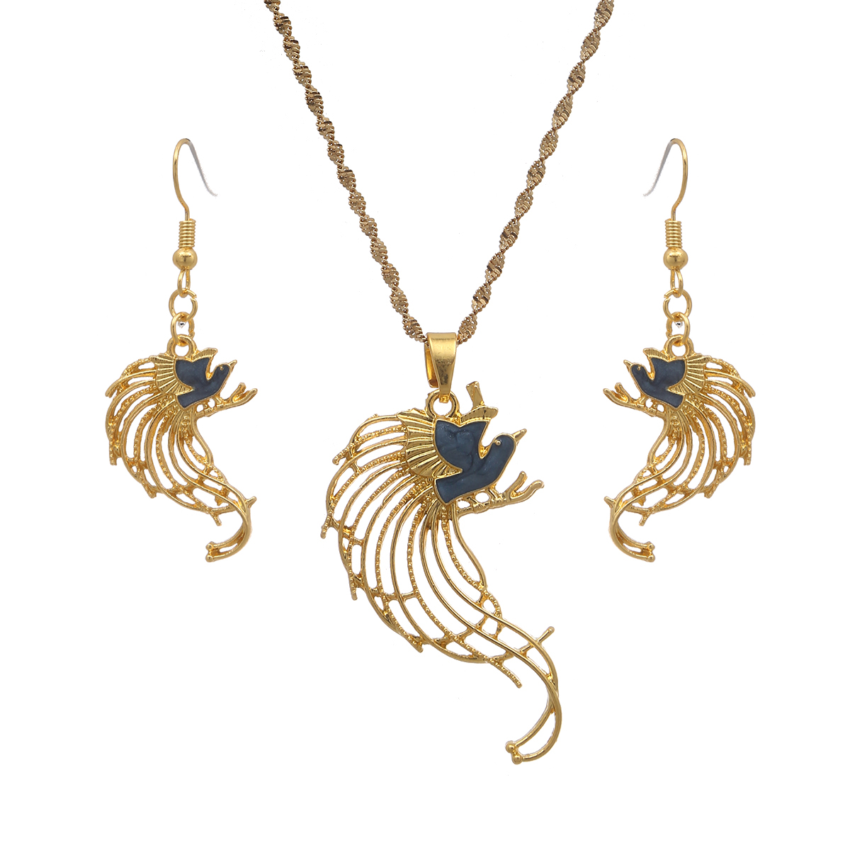 Women Fashion Png - Ensemble collier et boucles d'oreilles oiseau
