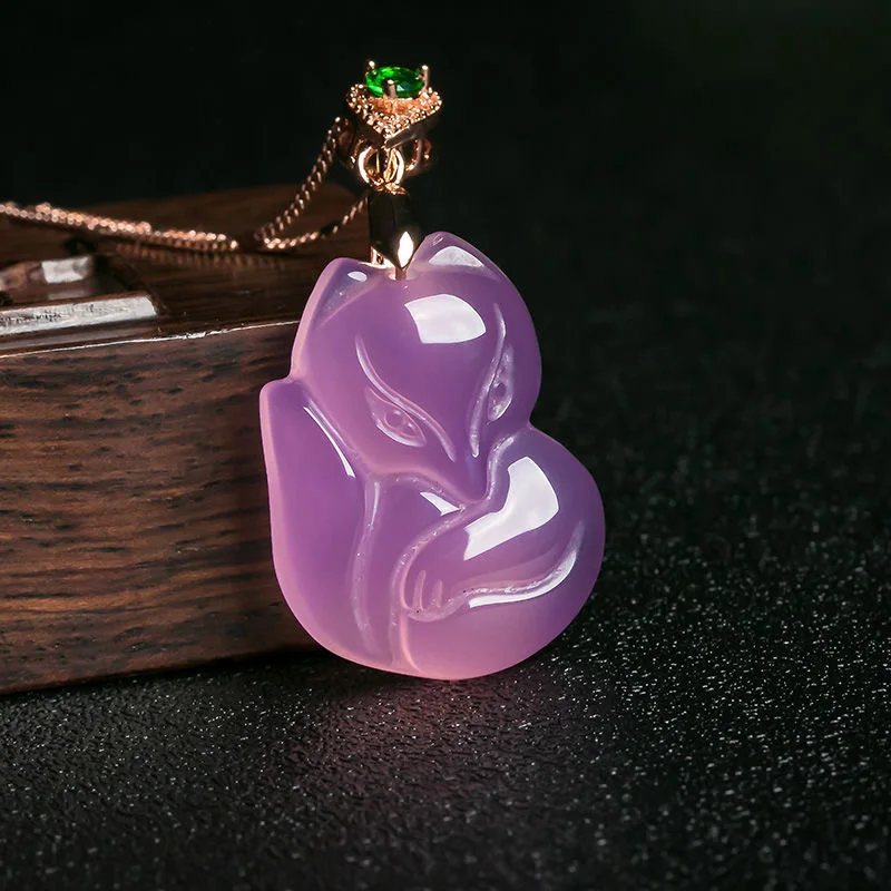 Women'S Fashion Jewellery - Collier pendentif renard agate violette naturelle