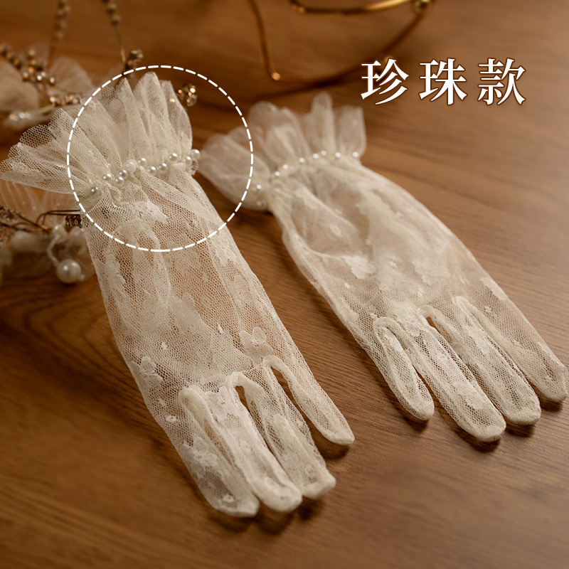 Women Fashion Photoshoot - Gants vintage en dentelle avec nœud,