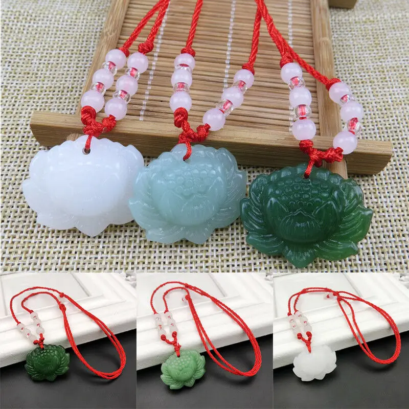 Women'S Fashion Jewellery - Pendentif Lotus en Jade vert naturel,